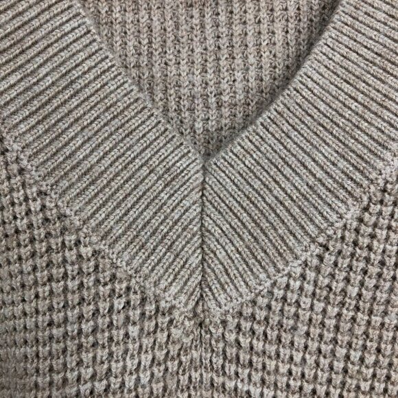 Kersh Light Khaki Tan Camel ribbed Knit V-neck Merino tencel Blend Sweater L - Picture 10 of 16